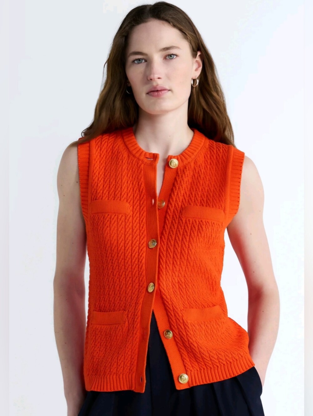 Free Assembly Cable Knit Sweater Vest Button Front NWT, Orange